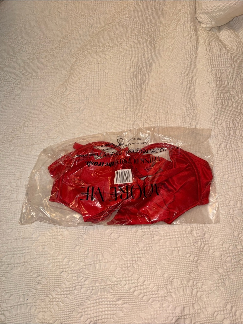 Adore Me Red Satin Bow Bra and Panty Set